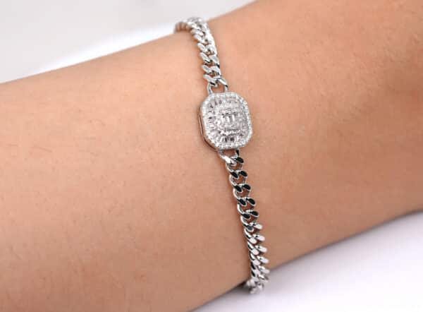 Elegant Sterling Silver Bracelet with Sparkling Zircon Stones