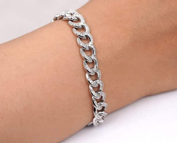 Sparkling Sterling Silver Bracelet with Bold Chain and Zircon Stone Accents