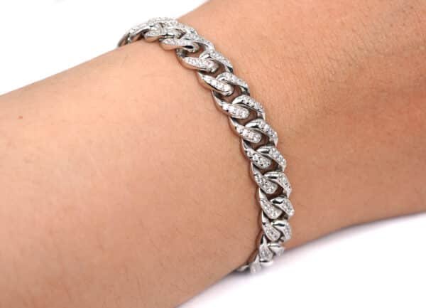 Sparkling Sterling Silver Bracelet with Zircon Stones Adorning Both Sides