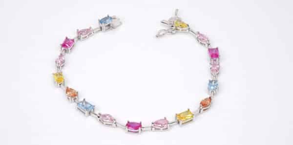 Rainbow multi color Sterling Silver Bracelet with Assorted Shaped Links - Image 2