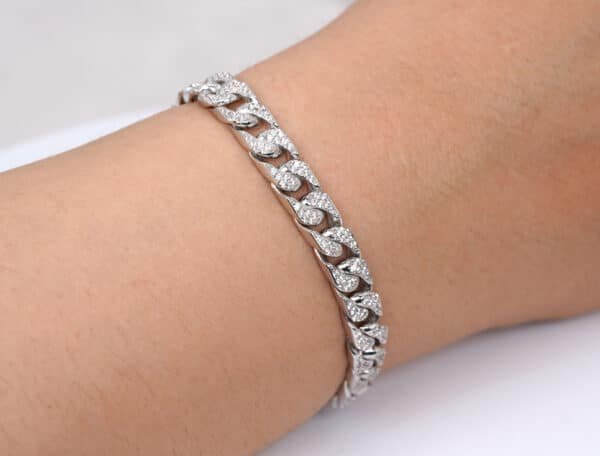 Unisex Sterling Silver Chain Bracelet with Dazzling Zircon Stones