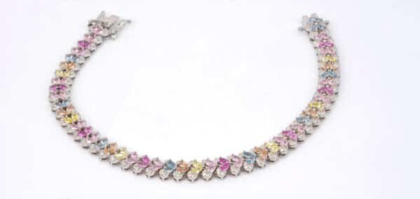 Multicolored Rainbow Zircon Heart Tennis Bracelet in Sterling Silver - Image 2