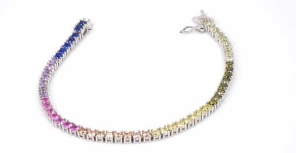Rainbow Radiance: Sterling Silver Bracelet with Multicolored Gemstones - Image 2