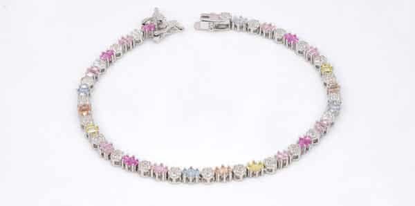 Colorful Zircon Stones Set in Sterling Silver Tennis Rainbow Bracelet - Image 4