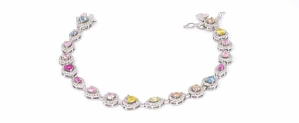 Colorful Rainbow Zircon Stone Bracelet in Sterling Silver with 18 Unique Shapes - Image 3