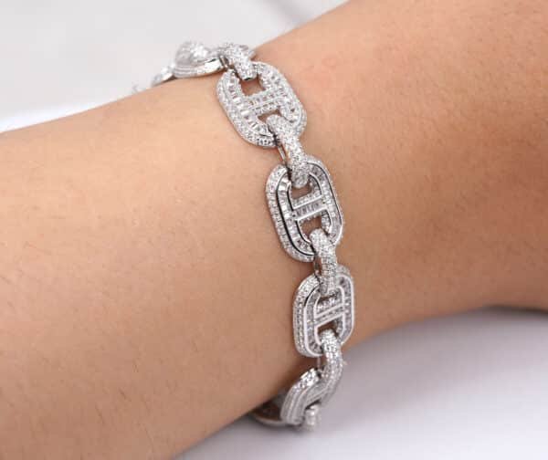 Chunky Sterling Silver Chain Bracelet with Dazzling Zircon Accents