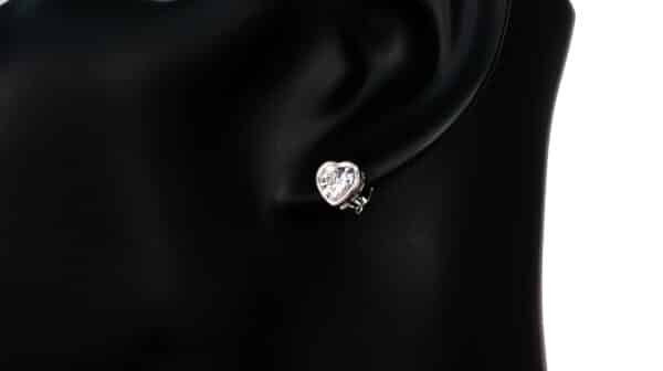 Sparkling Sterling Silver Heart-Shaped Stud Earrings with Zircon Stones - Image 3