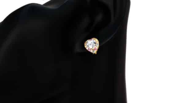 Colorful Zircon Heart-Shaped Stud Earrings with Diamond-Cut Center Stone in Sterling Silver, Gold, and Rhodium Plating - Image 3