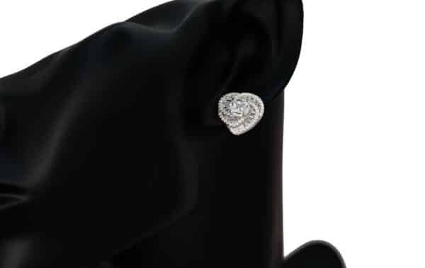 Sparkling Heart Shaped Sterling Silver Stud Earrings with Zircon Stones - Image 3