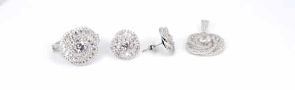 Floral Fantasy: Sterling Silver Jewelry Set earrings necklace and ring  with Zircon Stones