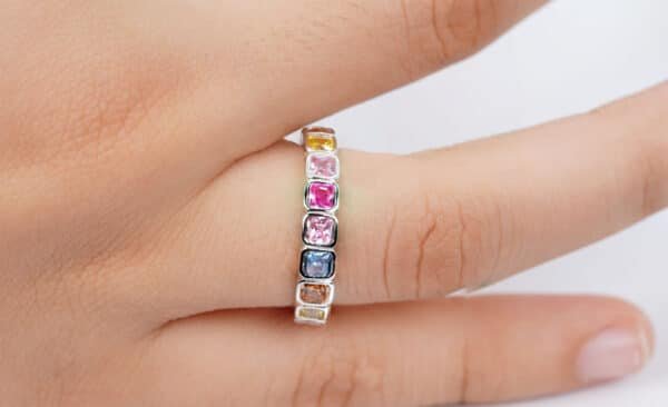 Vibrant Rainbow Square Sterling Silver Ring with Sparkling Zircon Stones - Image 3
