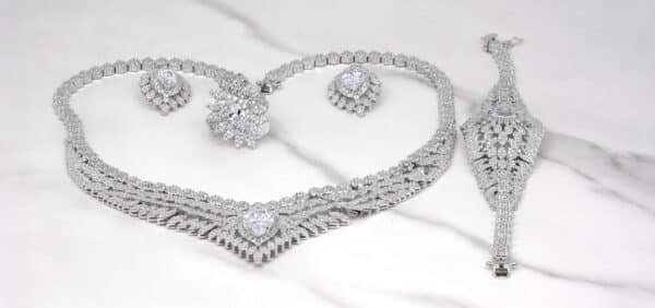 925 Sterling Silver zirconia  Jewelry  Set Necklace, Ring, Earrings, and Bracelet Ideal for Formal Occasions and Special Events