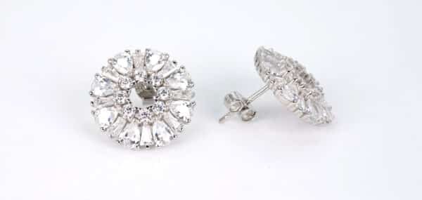 Sparkling Sterling Silver Flower Stud Earrings Adorned with Zircon Stones