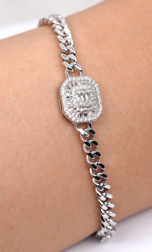 Elegant Sterling Silver Bracelet with Sparkling Zircon Stones - Image 2