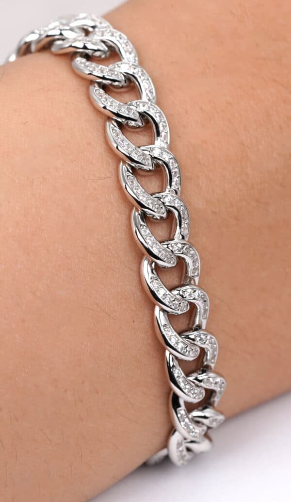 Sparkling Sterling Silver Bracelet with Bold Chain and Zircon Stone Accents - Image 2