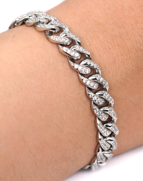 Sparkling Sterling Silver Bracelet with Zircon Stones Adorning Both Sides - Image 2