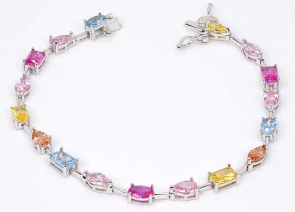 Rainbow multi color Sterling Silver Bracelet with Assorted Shaped Links - Image 3
