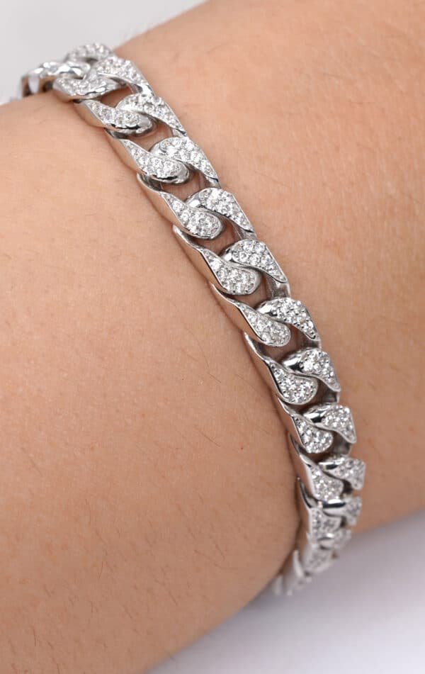 Unisex Sterling Silver Chain Bracelet with Dazzling Zircon Stones - Image 2