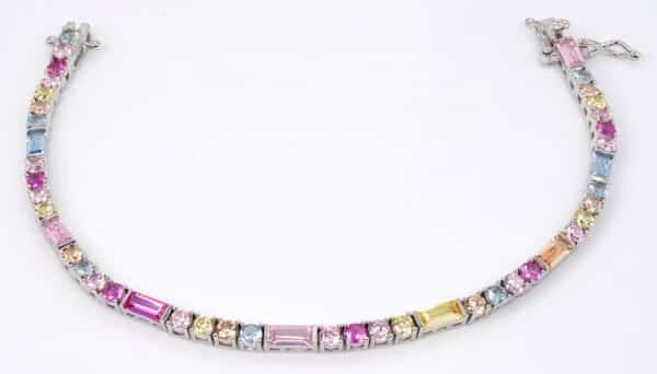 Exquisite Sterling Silver Bracelet with Colorful Diamond Shapes and Large Rectangular Multi-Color Stones - Image 3