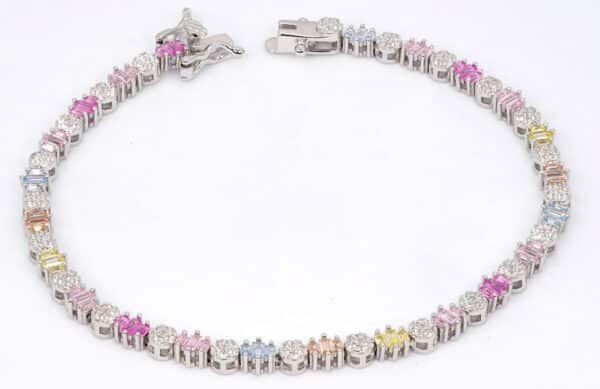 Colorful Zircon Stones Set in Sterling Silver Tennis Rainbow Bracelet - Image 5