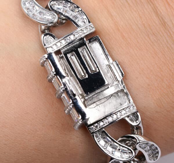 Bold and Glamorous Sterling Silver Bracelet with Sparkling Zircon Stones and Secure Locking Clasp - Image 3