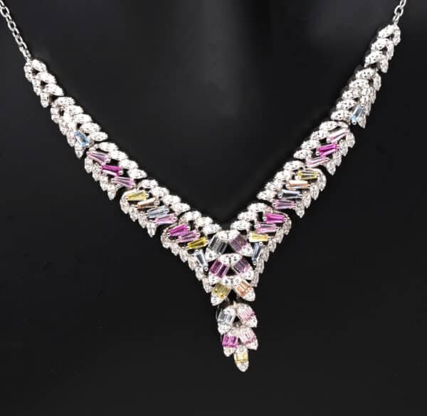 Colorful Zircon Sterling Silver Necklace: Vibrant Rainbow Stones, 10g of Beauty - Image 2