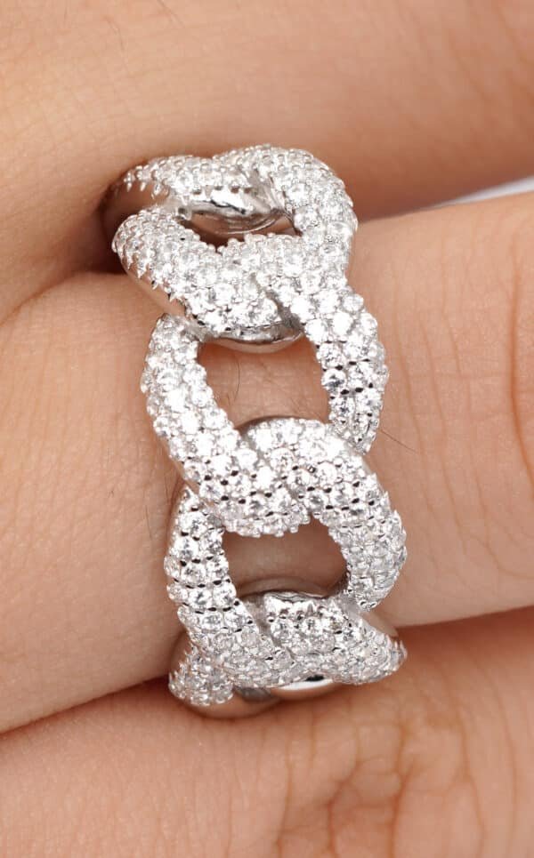 Sterling Silver Ring with Zircon Stones and Free-Hanging Chain Design - Image 3