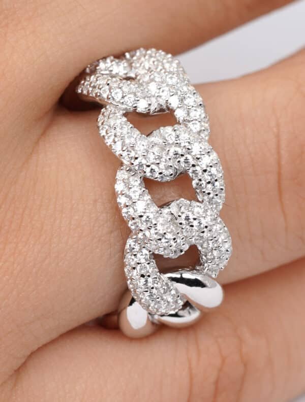 Elegant Sterling Silver Solid chain ring with zircon stone with Dangling Zircon Stone Accent - Image 3