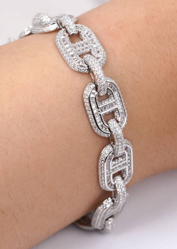 Chunky Sterling Silver Chain Bracelet with Dazzling Zircon Accents - Image 2