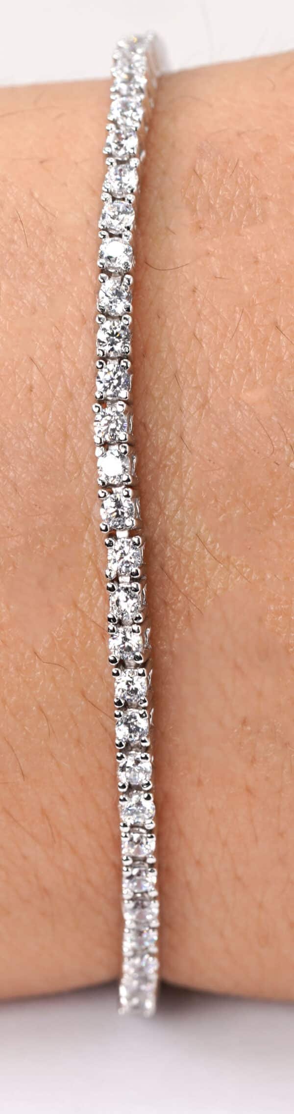 Sparkling Sterling Silver Tennis Bracelet with Rhodium Plating and Zircon Stones for Timeless Elegance - Image 3