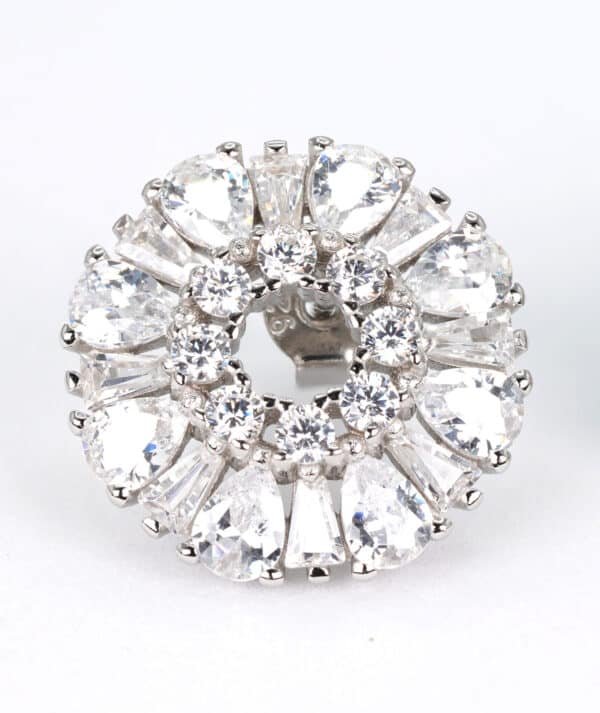 Sparkling Sterling Silver Flower Stud Earrings Adorned with Zircon Stones - Image 3