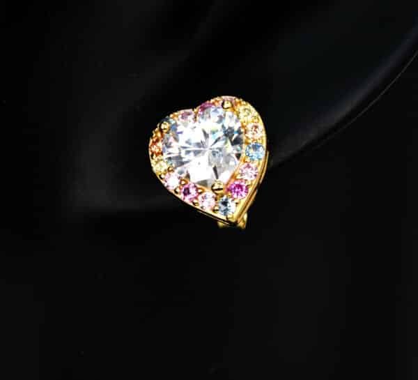 Colorful Zircon Heart-Shaped Stud Earrings with Diamond-Cut Center Stone in Sterling Silver, Gold, and Rhodium Plating - Image 4
