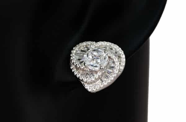 Sparkling Heart Shaped Sterling Silver Stud Earrings with Zircon Stones - Image 4