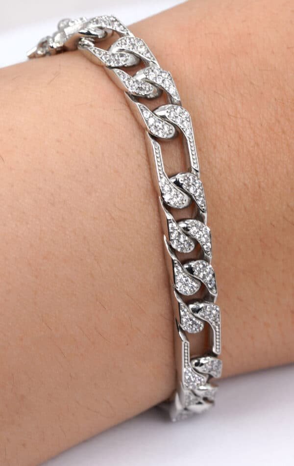 Zircon-Studded Sterling Silver Chain Bracelet: A Unique Design Featuring 5 Large Chains Linked by Smaller Chain - Image 2