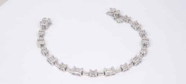 Zircon-accented Sterling Silver Link Bracelet with Rectangular Pendants - Image 3