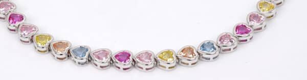 Rainbow Zircon Sterling Silver Tennis Bracelet with Linked Hearts - Image 4