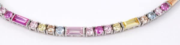 Exquisite Sterling Silver Bracelet with Colorful Diamond Shapes and Large Rectangular Multi-Color Stones - Image 2