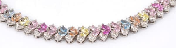 Multicolored Rainbow Zircon Heart Tennis Bracelet in Sterling Silver - Image 4