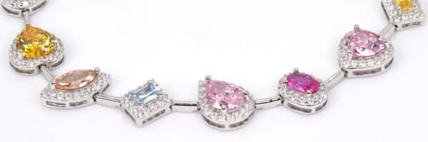 Sparkling Rainbow Charm Bracelet: Sterling Silver with Multifaceted Zircon Hearts, Squares, Ovals, and More! - Image 4