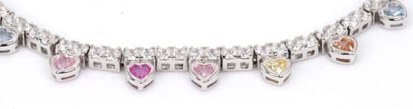 Sparkling Sterling Silver Tennis Bracelet with 18 Heart-Shaped Rainbow Zircon Stones - Image 5