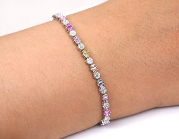 Colorful Zircon Stones Set in Sterling Silver Tennis Rainbow Bracelet