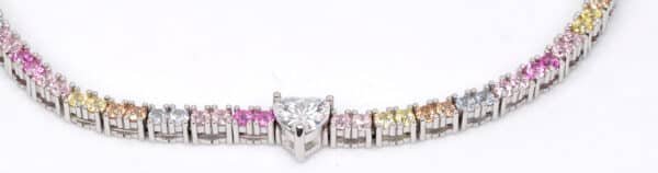 Elegant Sterling Silver Tennis Bracelet with 5A Quality Zircon Stones in Rainbow Colors and Heart-shaped Center - Image 6
