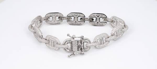 Chunky Sterling Silver Chain Bracelet with Dazzling Zircon Accents - Image 3
