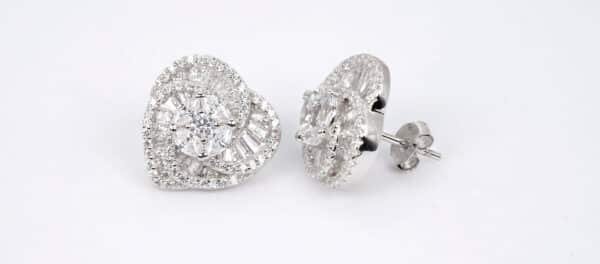 Sparkling Heart Shaped Sterling Silver Stud Earrings with Zircon Stones - Image 5