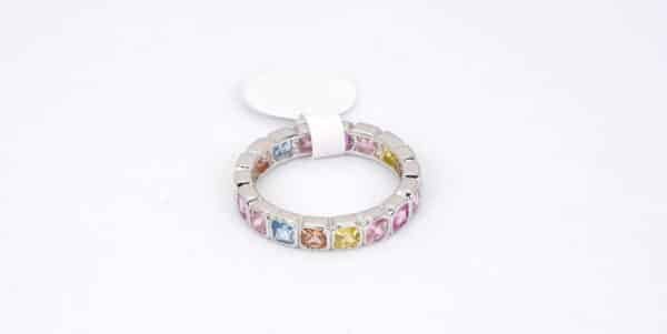 Vibrant Rainbow Square Sterling Silver Ring with Sparkling Zircon Stones - Image 5
