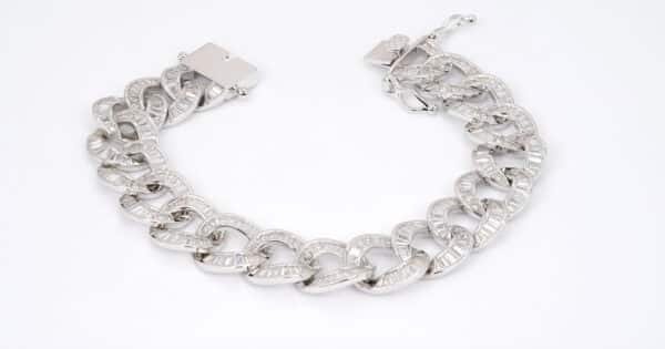 Elegant Sterling Silver Bracelet with Zircon-Encrusted O-Shaped Chains - Image 3