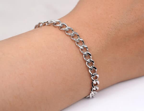 Bold and Elegant Sterling Silver Bracelet with Sparkling Zircon Stones and Chunky Hook Clasp - Image 3