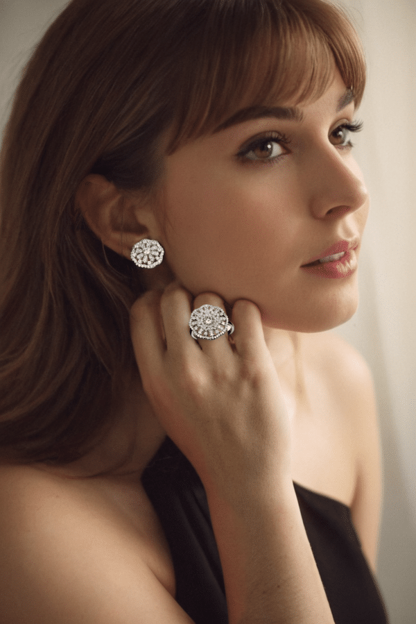 925 Sterling Silver Jewelry Set with Sparkling Zircon Stones - Ring, Necklace, and Stud Earrings - Image 2
