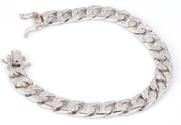 Unisex Sterling Silver Chain Bracelet with Dazzling Zircon Stones - Image 4