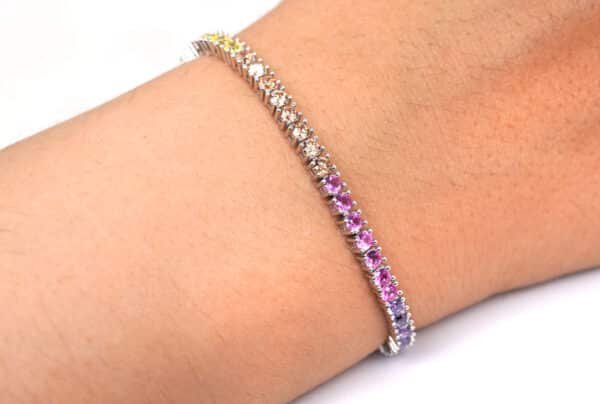 Rainbow Radiance: Sterling Silver Bracelet with Multicolored Gemstones